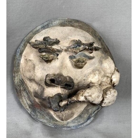 VTG One Of A Kind Handmade Clay Face Wall Art Sculpture Smoking Character, Cool - Picture 1 of 10